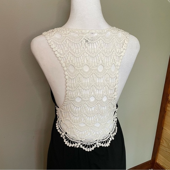 Allison Brittney Black White Lace Crochet Back V-Neck Maxi Dress Small - Picture 1 of 9